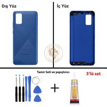 Arsking Samsung Galaxy A02S Mavi Renk Arka Kapak + Tamir Seti + B7000 Yapıştırıcı Arka Cam Batarya Kapağı Pil Kapağı Lazer Kesim Back Cover Galaxy A02S Uyumlu