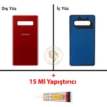 Arsking Samsung Galaxy S10 Plus Kırmızı Renk Arka Kapak + B7000 Yapıştırıcı Arka Cam Batarya Kapağı Pil Kapağı Lazer Kesim Back Cover Galaxy S10 Plus Uyumlu