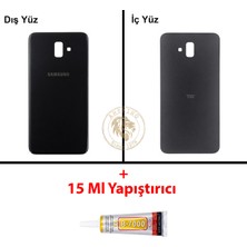 Arsking Samsung Galaxy J6 Plus Siyah Renk Arka Kapak + B7000 Yapıştırıcı Arka Cam Batarya Kapağı Pil Kapağı Lazer Kesim Back Cover Galaxy J6 Plus Uyumlu