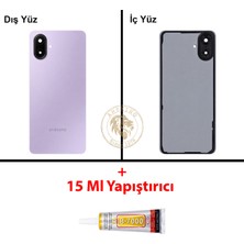 Arsking Samsung Galaxy A07 Mor Renk Lensli Arka Kapak + B7000 Yapıştırıcı Arka Cam Batarya Kapağı Pil Kapağı Lazer Kesim Back Cover Galaxy A07 Uyumlu
