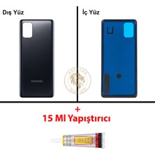 Arsking Samsung Galaxy M51 Siyah Renk Arka Kapak + B7000 Yapıştırıcı Arka Cam Batarya Kapağı Pil Kapağı Lazer Kesim Back Cover Galaxy M51 Uyumlu