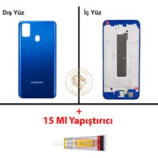 Arsking Samsung Galaxy M30S Mavi Renk Dolu Kasa + B7000 Yapıştırıcı Orta Kasa Gövde Full Kasa Kapak Middle Frame Housing Galaxy M30S Uyumlu
