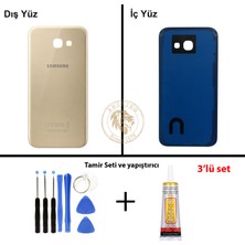 Arsking Samsung Galaxy A5 2017 A520 Gold Renk Arka Kapak + Tamir Seti + B7000 Yapıştırıcı Arka Cam Batarya Kapağı Pil Kapağı Lazer Kesim Back Cover Galaxy A5 2017 Uyumlu