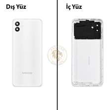 Arsking Samsung Galaxy A04S Beyaz Renk Lensli Arka Kapak Arka Cam Batarya Kapağı Pil Kapağı Lazer Kesim Back Cover Galaxy A04S Uyumlu