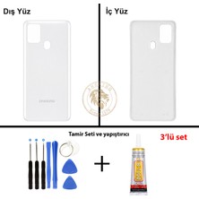 Arsking Samsung Galaxy A21S Beyaz Renk Arka Kapak + Tamir Seti + B7000 Yapıştırıcı Arka Cam Batarya Kapağı Pil Kapağı Lazer Kesim Back Cover Galaxy A21S Uyumlu