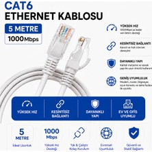 AŞIK STORE 5 Metre Cat6 Fabrikasyon Ethernet Kablosu 1000 Mbps Gigabit Lan Internet Kablosu RJ4555