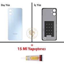 Arsking Samsung Galaxy A06 Mavi Renk Arka Kapak + B7000 Yapıştırıcı Arka Cam Batarya Kapağı Pil Kapağı Lazer Kesim Back Cover Galaxy A06 Uyumlu