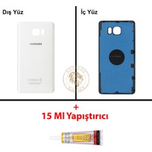 Arsking Samsung Galaxy Note 5 Beyaz Renk Arka Kapak + B7000 Yapıştırıcı Arka Cam Batarya Kapağı Pil Kapağı Lazer Kesim Back Cover Galaxy Note 5 Uyumlu