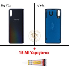 Arsking Samsung Galaxy A50 Siyah Renk Arka Kapak + B7000 Yapıştırıcı Arka Cam Batarya Kapağı Pil Kapağı Lazer Kesim Back Cover Galaxy A50 Uyumlu