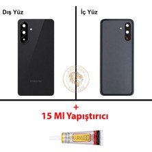 Arsking Samsung Galaxy A36 Siyah Renk Lensli Arka Kapak + B7000 Yapıştırıcı Arka Cam Batarya Kapağı Pil Kapağı Lazer Kesim Back Cover Galaxy A36 Uyumlu