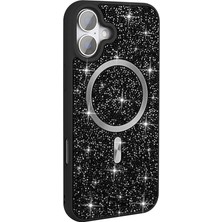 iPhone 16 Plus Kılıf Simli Pırlanta Taşlı Magsafe Kamera Yükseltili Silikon Cherena