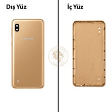 Arsking Samsung Galaxy A10 Gold Renk Lensli Arka Kapak Arka Cam Batarya Kapağı Pil Kapağı Lazer Kesim Back Cover Galaxy A10 Uyumlu