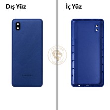 Arsking Samsung Galaxy A01 Core Mavi Renk Lensli Arka Kapak Arka Cam Batarya Kapağı Pil Kapağı Lazer Kesim Back Cover Galaxy A01 Core Uyumlu