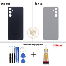 Arsking Samsung Galaxy A25 Siyah Renk Arka Kapak + Tamir Seti + B7000 Yapıştırıcı Arka Cam Batarya Kapağı Pil Kapağı Lazer Kesim Back Cover Galaxy A25 Uyumlu