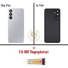 Arsking Samsung Galaxy A16 5g Gri Renk Lensli Arka Kapak + B7000 Yapıştırıcı Arka Cam Batarya Kapağı Pil Kapağı Lazer Kesim Back Cover Galaxy A16 Uyumlu