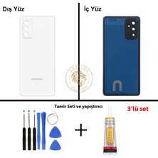 Arsking Samsung Galaxy M52 Beyaz Renk Lensli Arka Kapak + Tamir Seti + B7000 Yapıştırıcı Arka Cam Batarya Kapağı Pil Kapağı Lazer Kesim Back Cover Galaxy M52 Uyumlu