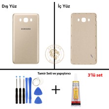 Arsking Samsung Galaxy J7 2016 J710 Gold Renk Arka Kapak + Tamir Seti + B7000 Yapıştırıcı Arka Cam Batarya Kapağı Pil Kapağı Lazer Kesim Back Cover Galaxy J7 2016 Uyumlu