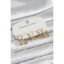 Sepetini Doldur 316L Çelik Gold Renk 6'lı Set Geometrik Model Kadın Küpe