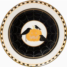 Anthropologie Bistro Tile Halloween 24K Altın Detaylı Stoneware Tatlı Tabağı 21 cm