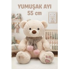 Farbu Oyuncak Buffy Atkılı Ayı Ekru 55CM Sevimli Konforlu: Peluş Uyku Yastığı ve Sarılma Arkadaşı Dekoratif Oyuncak