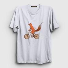Presmono Unisex Beyaz Bicycle Fox Tilki T-Shirt