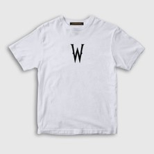 Presmono Unisex Çocuk Beyaz W Logo Wednesday Addams Family Addams Ailesi T-Shirt