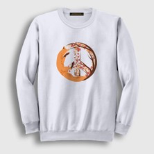 Presmono Unisex Beyaz Peace Fox Tilki Sweatshirt
