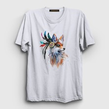 Presmono Unisex Beyaz Indian Kızılderili Fox Tilki T-Shirt