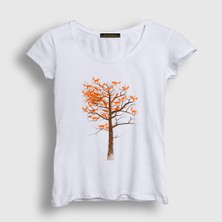 Presmono Kadın Beyaz Tree Leaves Fox Tilki T-Shirt