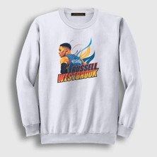 Presmono Unisex Beyaz Fire Russell Westbrook Sweatshirt