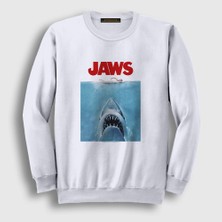 Presmono Unisex Beyaz Poster Shark Film Jaws Sweatshirt