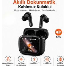 Ayers Monoise P-S6 Premium Akıllı Dokunmatik Renkli Ekranlı Kadın - Erkek Kulaklık, Bluetooth 5.4, Anc ve Enc Gürültü Azaltma, 13 mm Sürücü, 500 Mah Şarj Kutusu, Dokunmatik Kontrol, Tws Kulak Içi Kulaklık
