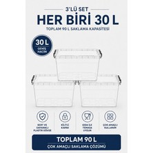 Nuaen 3'lü 30 L Kilitli Şeffaf Saklama Kutusu Seti Çok Amaçlı Düzenleyici 90 L