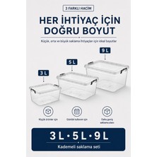 Nuaen 3'lü Kilitli Şeffaf Saklama Kutusu Seti 3 L + 5 L + 9 L Çok Amaçlı Düzenleyici
