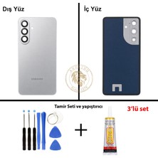 Arsking Samsung Galaxy S26 Plus Gümüş Renk Lensli Arka Kapak + Tamir Seti + B7000 Yapıştırıcı Arka Cam Batarya Kapağı Pil Kapağı Lazer Kesim Back Cover Galaxy S26 Plus Uyumlu