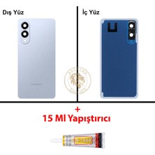 Arsking Samsung Galaxy S25 Edge Buz Mavisi Renk Lensli Arka Kapak + B7000 Yapıştırıcı Arka Cam Batarya Kapağı Pil Kapağı Lazer Kesim Back Cover Galaxy S25 Edge Uyumlu