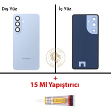 Arsking Samsung Galaxy S26 Mavi Renk Lensli Arka Kapak + B7000 Yapıştırıcı Arka Cam Batarya Kapağı Pil Kapağı Lazer Kesim Back Cover Galaxy S26 Uyumlu
