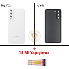 Arsking Samsung Galaxy S21 Fe Beyaz Renk Lensli Arka Kapak + B7000 Yapıştırıcı Arka Cam Batarya Kapağı Pil Kapağı Lazer Kesim Back Cover Galaxy S21 Fe Uyumlu