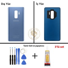 Arsking Samsung Galaxy S9 Plus Mavi Renk Arka Kapak + Tamir Seti + B7000 Yapıştırıcı Arka Cam Batarya Kapağı Pil Kapağı Lazer Kesim Back Cover Galaxy S9 Plus Uyumlu