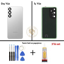 Arsking Samsung Galaxy S25 Plus Gümüş Renk Arka Kapak + Tamir Seti + B7000 Yapıştırıcı Arka Cam Batarya Kapağı Pil Kapağı Lazer Kesim Back Cover Galaxy S25 Plus Uyumlu