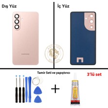 Arsking Samsung Galaxy S26 Pembe Renk Lensli Arka Kapak + Tamir Seti + B7000 Yapıştırıcı Arka Cam Batarya Kapağı Pil Kapağı Lazer Kesim Back Cover Galaxy S26 Uyumlu