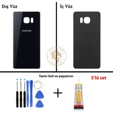 Arsking Samsung Galaxy S6 Edge Plus Siyah Renk Arka Kapak + Tamir Seti + B7000 Yapıştırıcı Arka Cam Batarya Kapağı Pil Kapağı Lazer Kesim Back Cover Galaxy S6 Edge Plus Uyumlu