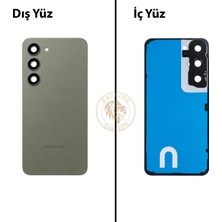 Arsking Samsung Galaxy S23 Yeşil Renk Lensli Arka Kapak Arka Cam Batarya Kapağı Pil Kapağı Lazer Kesim Back Cover Galaxy S23 Uyumlu