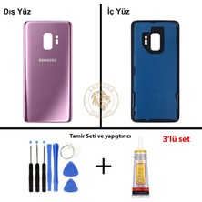 Arsking Samsung Galaxy S9 Mor Renk Arka Kapak + Tamir Seti + B7000 Yapıştırıcı Arka Cam Batarya Kapağı Pil Kapağı Lazer Kesim Back Cover Galaxy S9 Uyumlu