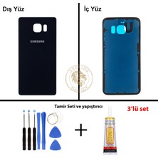 Arsking Samsung Galaxy S6 Edge Siyah Renk Arka Kapak + Tamir Seti + B7000 Yapıştırıcı Arka Cam Batarya Kapağı Pil Kapağı Lazer Kesim Back Cover Galaxy S6 Edge Uyumlu