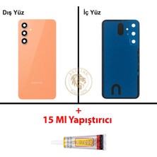 Arsking Samsung Galaxy S23 Fe Turuncu Renk Lensli Arka Kapak + B7000 Yapıştırıcı Arka Cam Batarya Kapağı Pil Kapağı Lazer Kesim Back Cover Galaxy S23 Fe Uyumlu