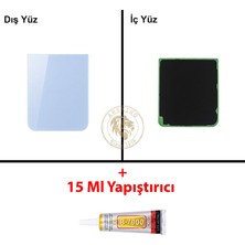 Arsking Samsung Galaxy Z Flip 5 Mavi Renk Arka Kapak + B7000 Yapıştırıcı Arka Cam Batarya Kapağı Pil Kapağı Lazer Kesim Back Cover Galaxy Z Flip 5 Uyumlu