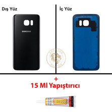 Arsking Samsung Galaxy S7 Siyah Renk Arka Kapak + B7000 Yapıştırıcı Arka Cam Batarya Kapağı Pil Kapağı Lazer Kesim Back Cover Galaxy S7 Uyumlu