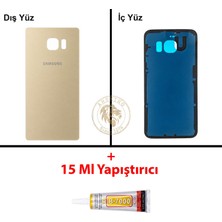 Arsking Samsung Galaxy S6 Edge Gold Renk Arka Kapak + B7000 Yapıştırıcı Arka Cam Batarya Kapağı Pil Kapağı Lazer Kesim Back Cover Galaxy S6 Edge Uyumlu