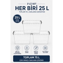 Nuaen 3'lü 25 L Kilitli Şeffaf Saklama Kutusu Seti Çok Amaçlı Düzenleyici 75 L